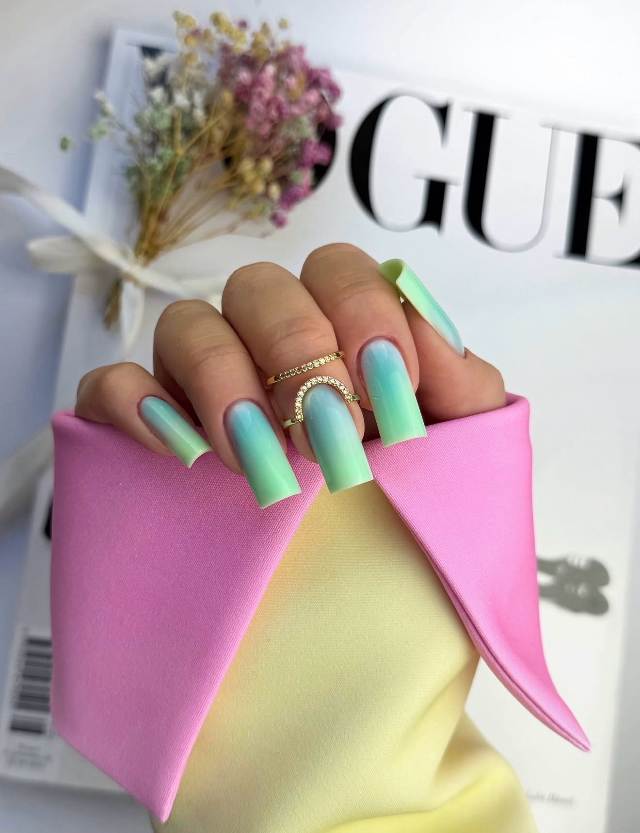 Mint Green To Blue Gradient Square Nails