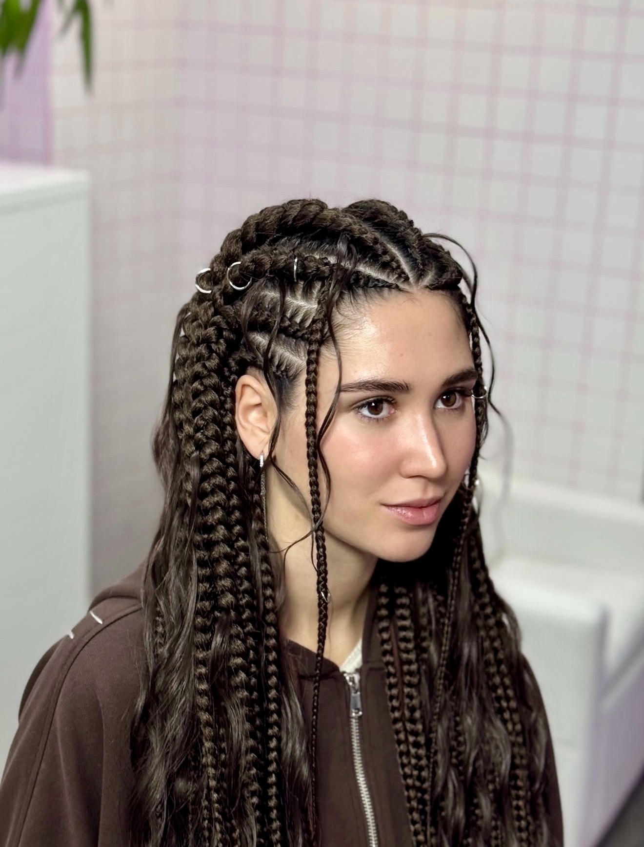 Mixed Texture Braids With Silver Hoop Embellishments