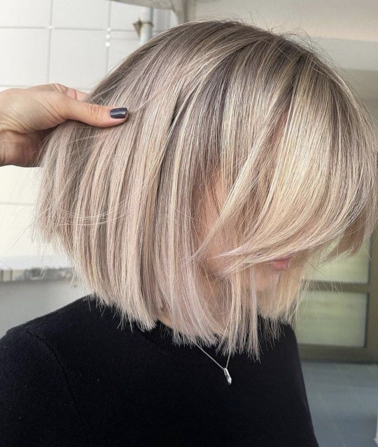 Modern Blended Bob With Soft Ash Blonde Highlights