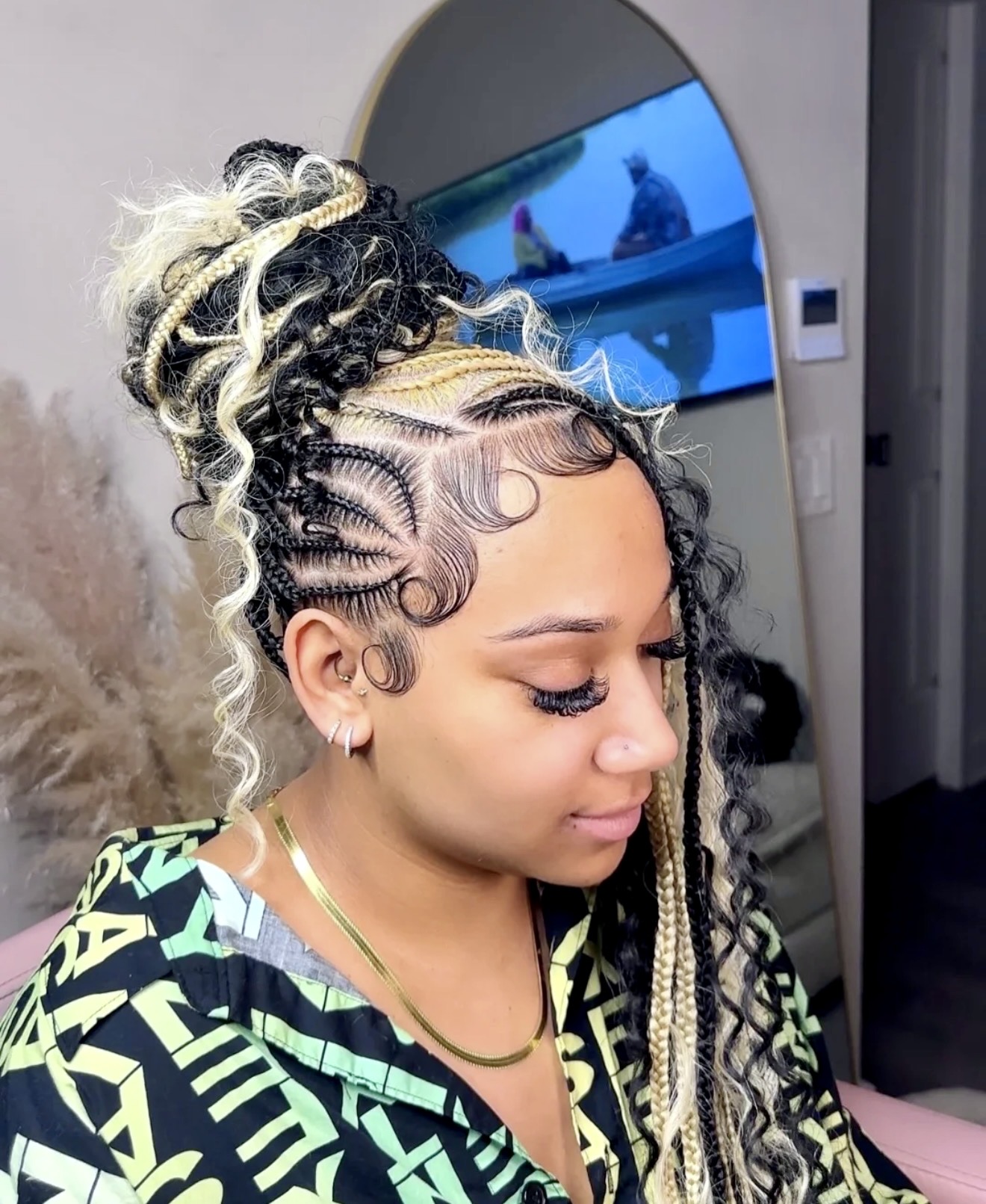 Monochrome Braided Updo With Defined Edge Curls