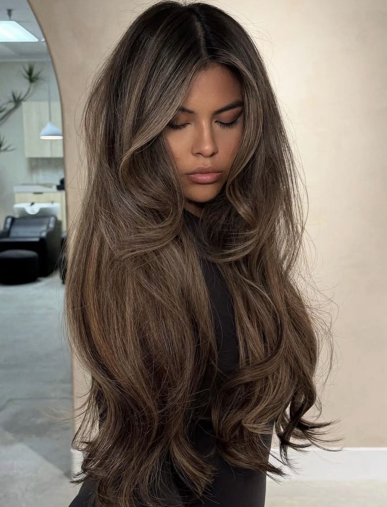 Mushroom Brown Balayage With Face Framing Layers