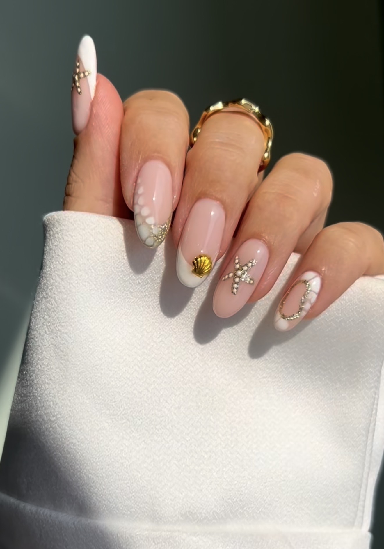 Nautical French Tip Shell & Starfish Nails