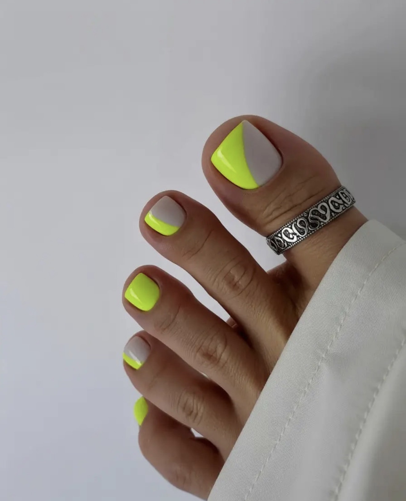 Neon Lime Geometric French Pedi