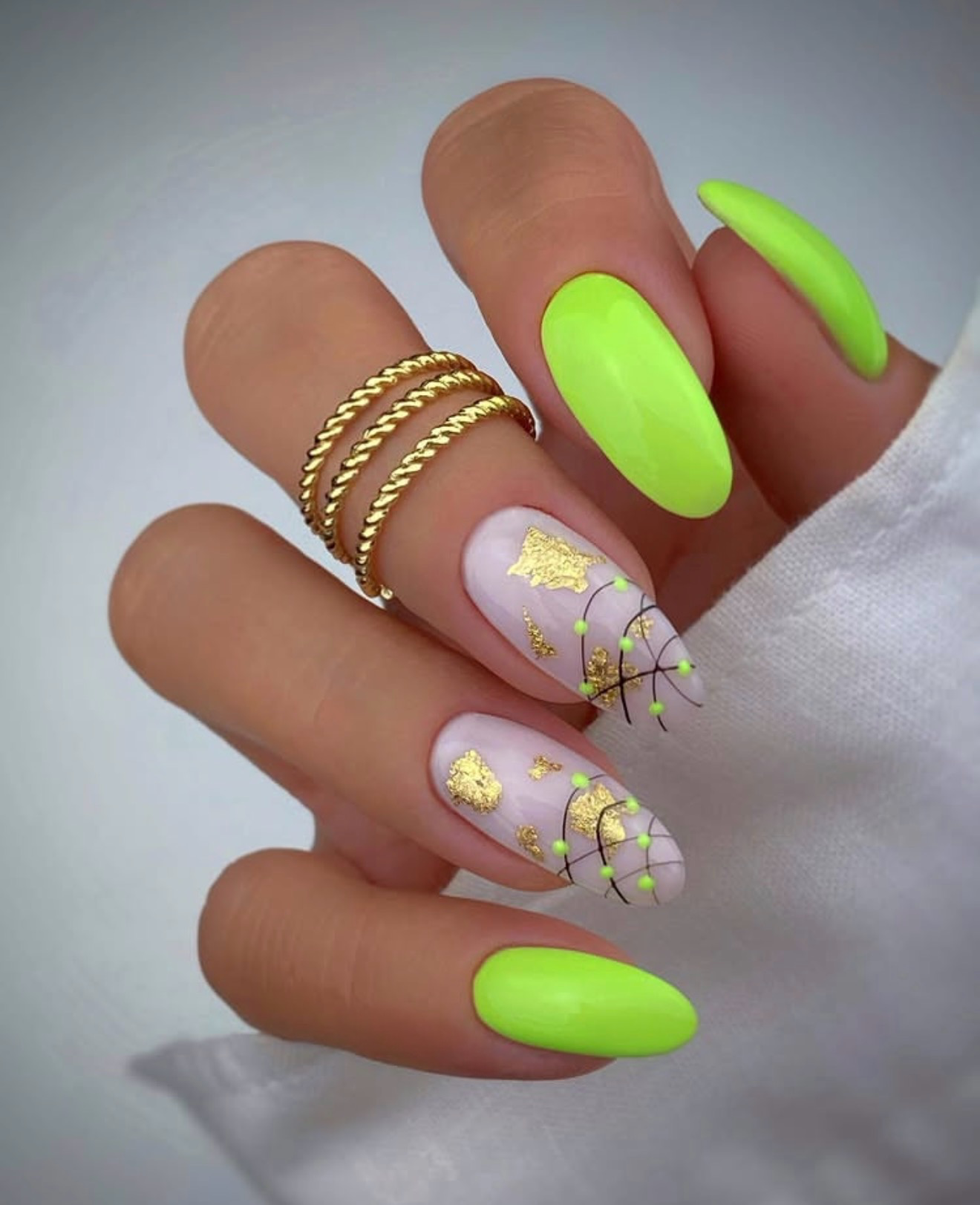 Neon Lime Green and Gold Foil Abstract Art