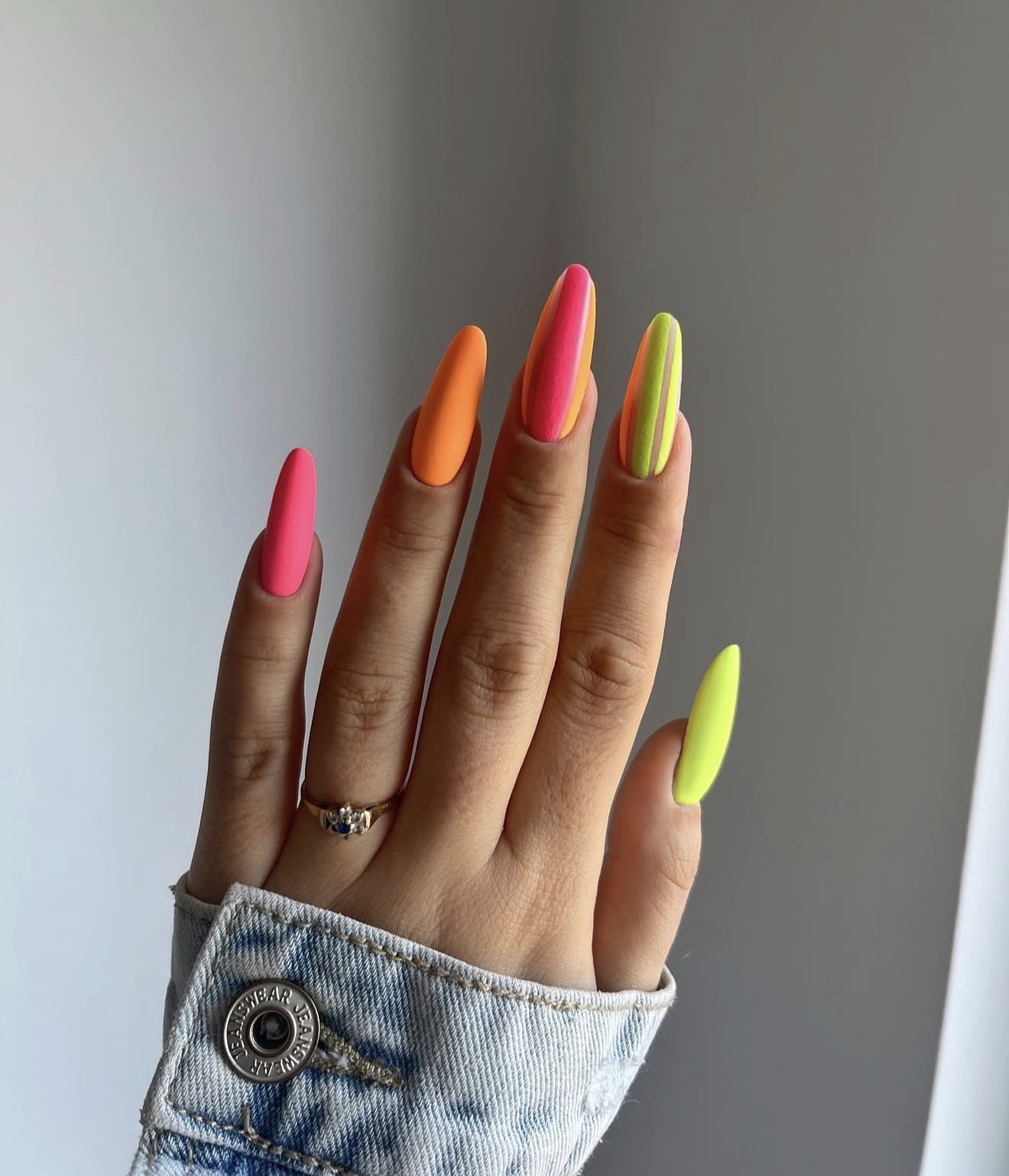Neon Matte Color Block Almond Nails