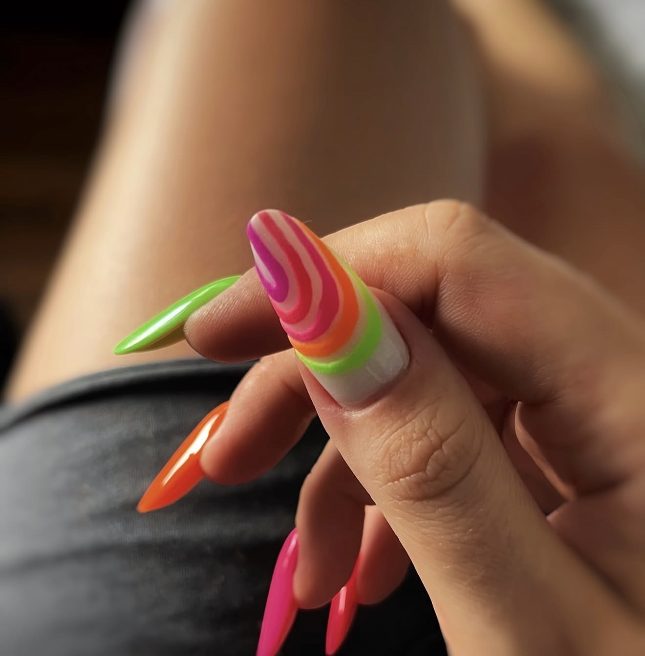 Neon Swirl Stiletto Nails
