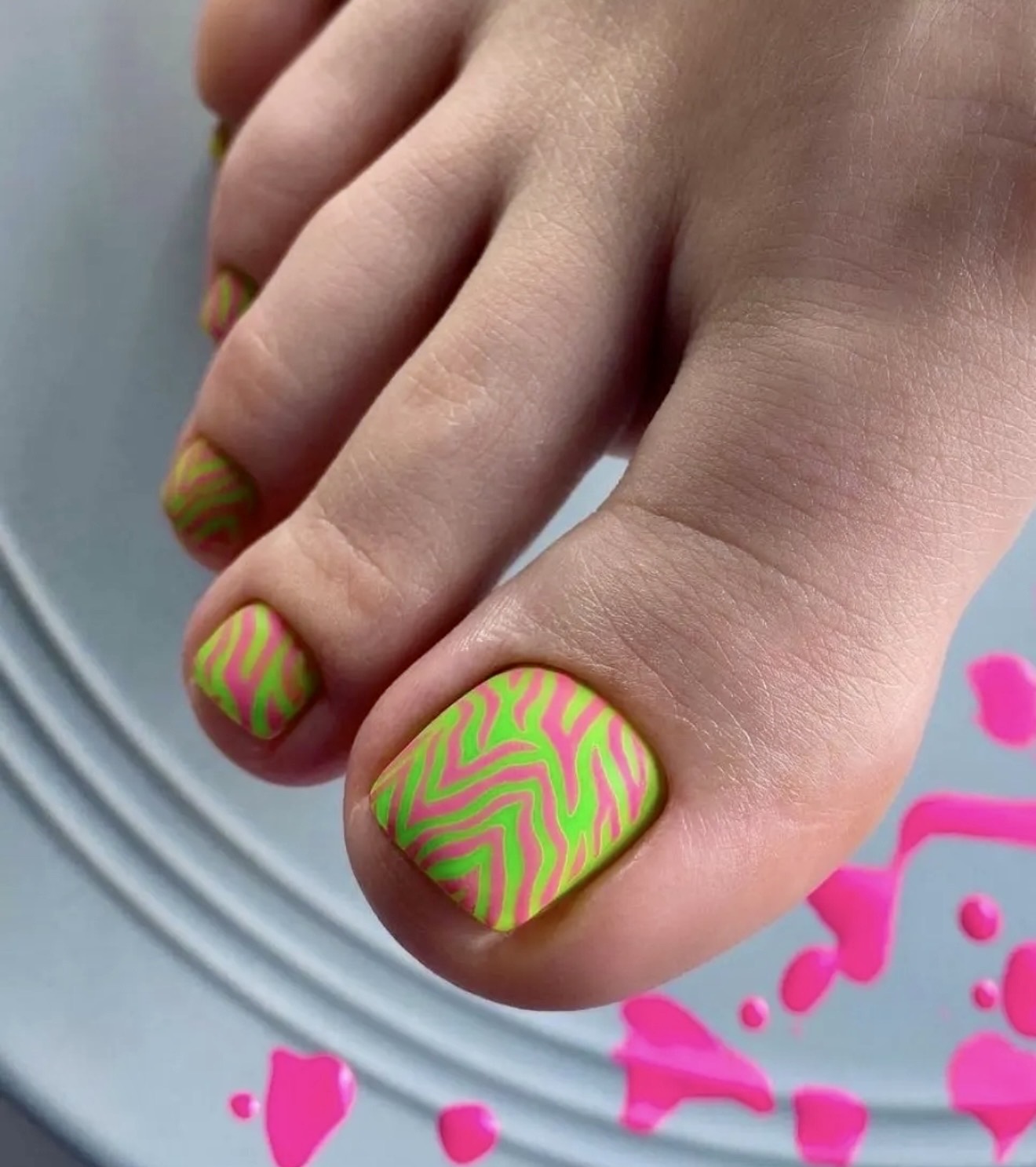 Neon Zebra Print Matte Pedicure