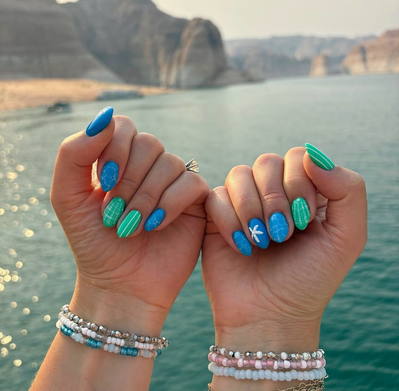 Ocean Blue and Green Nautical Nail Art
