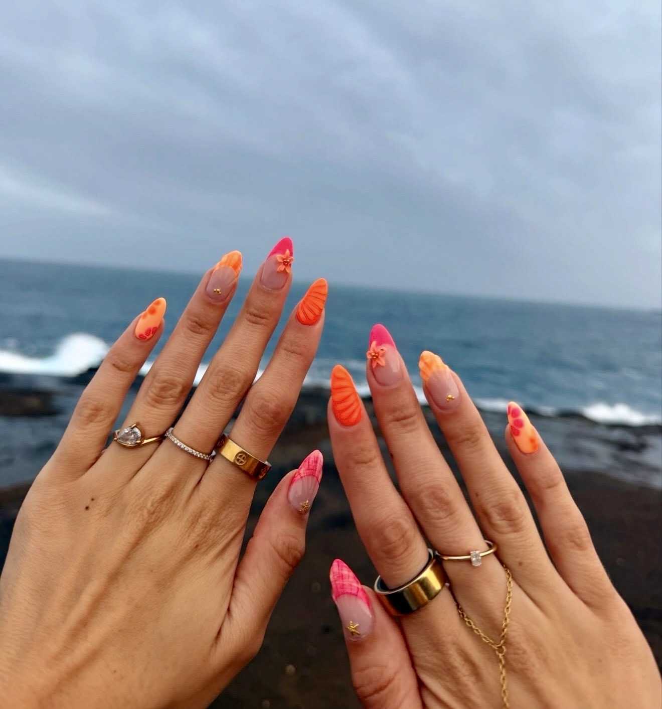 Ocean Sunset French Ombre Stiletto Nails