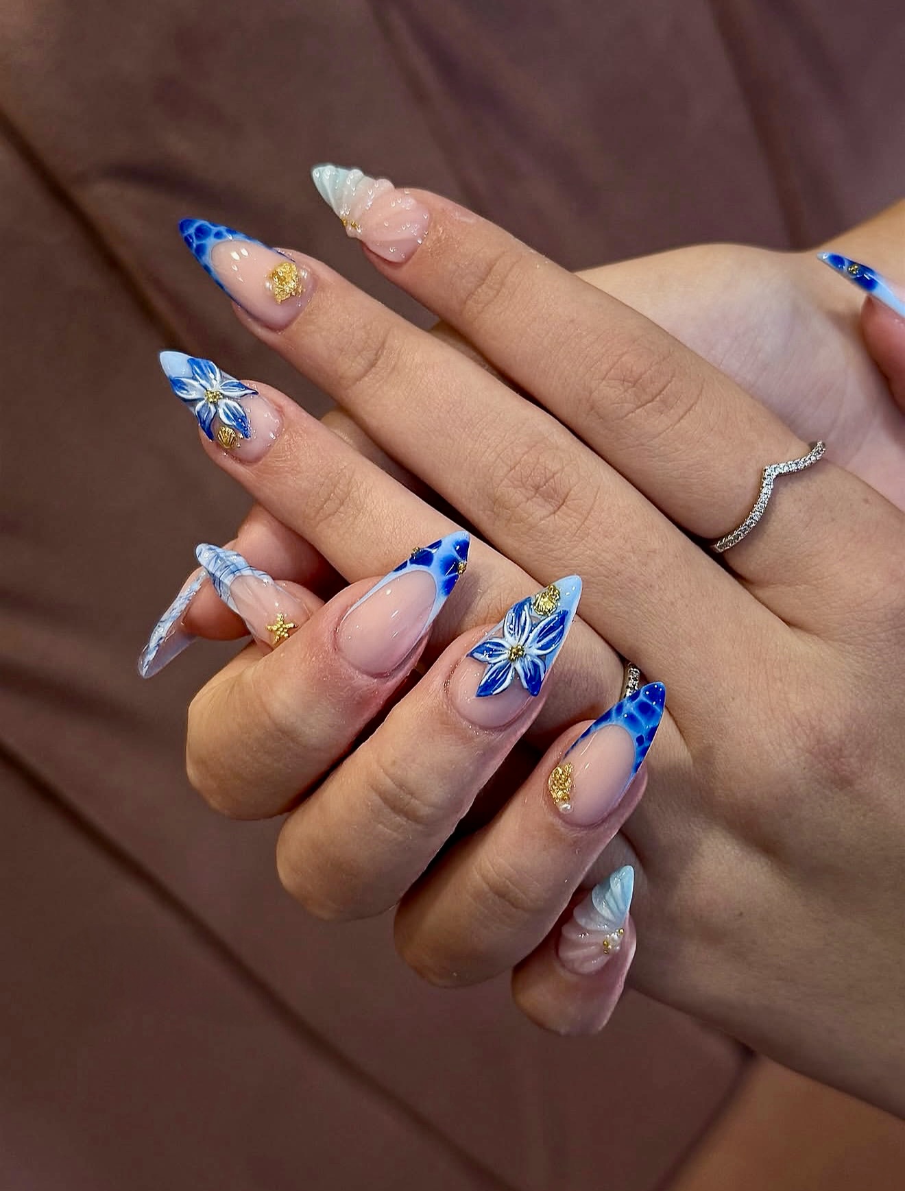 Ocean Wave Butterfly French Tip Stiletto Nails
