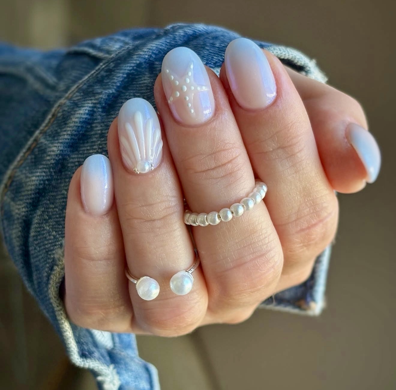 Oceanic Shell and Starfish Aura Nails