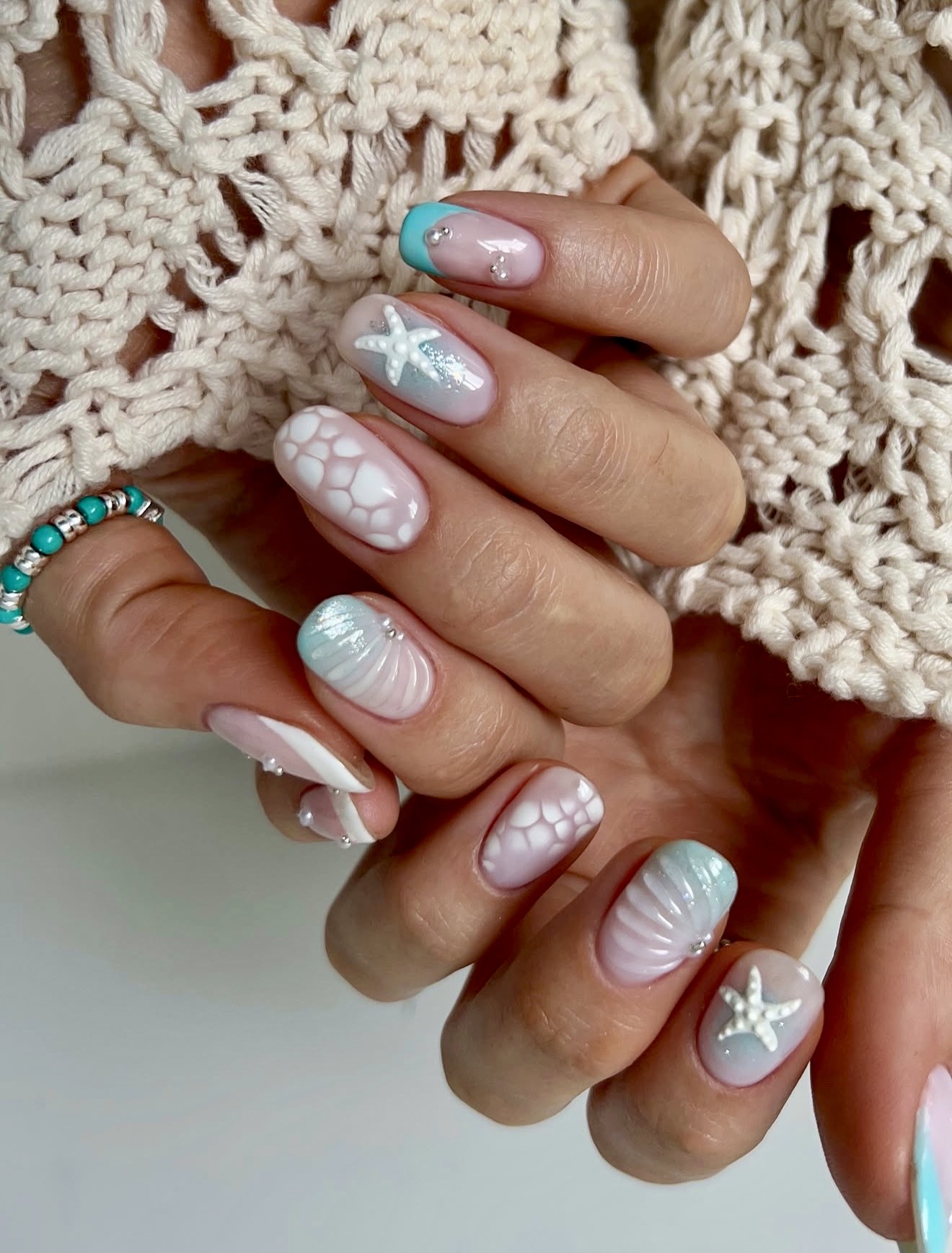 Oceanic Shells and Starfish French Tips