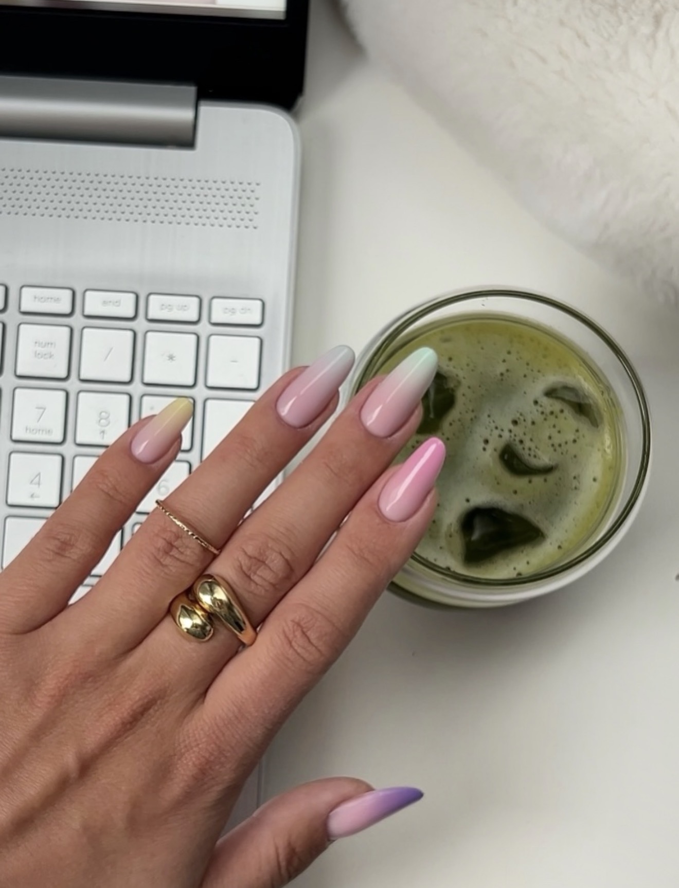Pastel Aurora Gradient Almond Nails