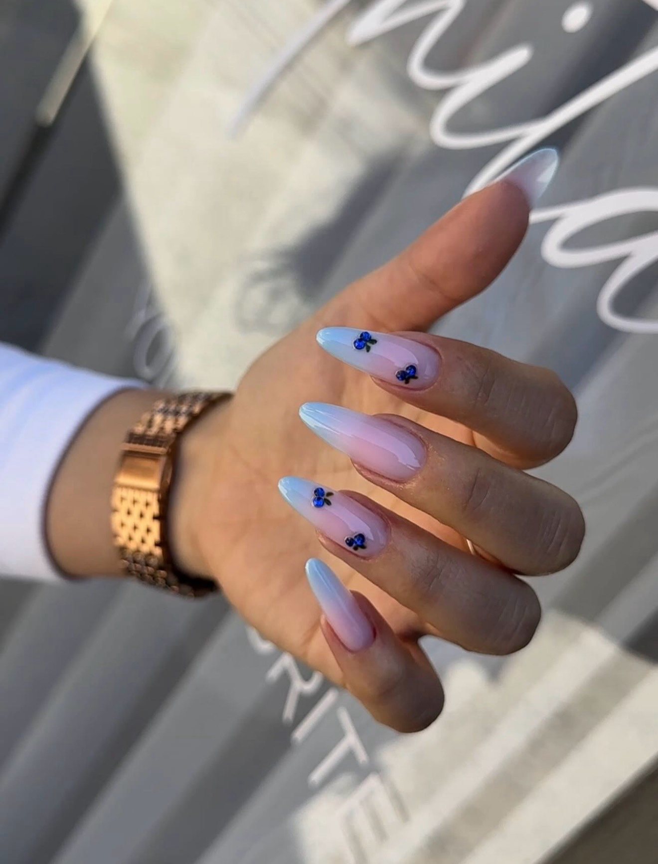 Pastel Blue Ombre with Blue Cherry Charms