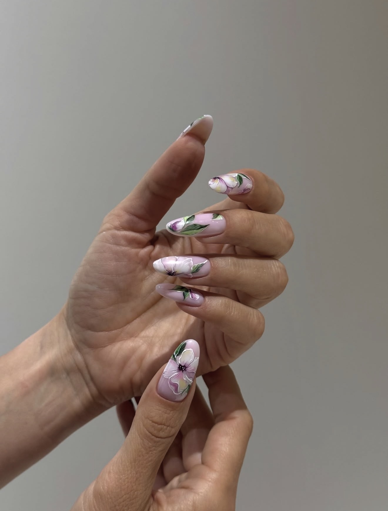 Pastel Floral Oval Almond Nails