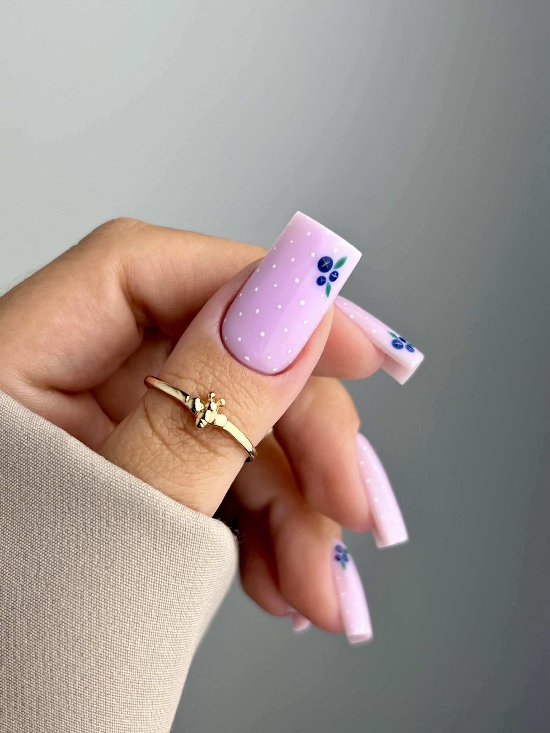 Pastel Lavender French Tip Nails with Blueberries