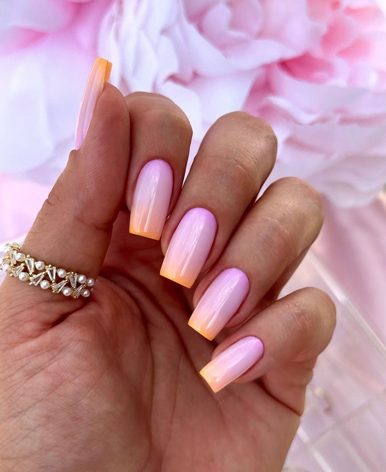 Pastel Pink and Peach Ombre Coffin Nails