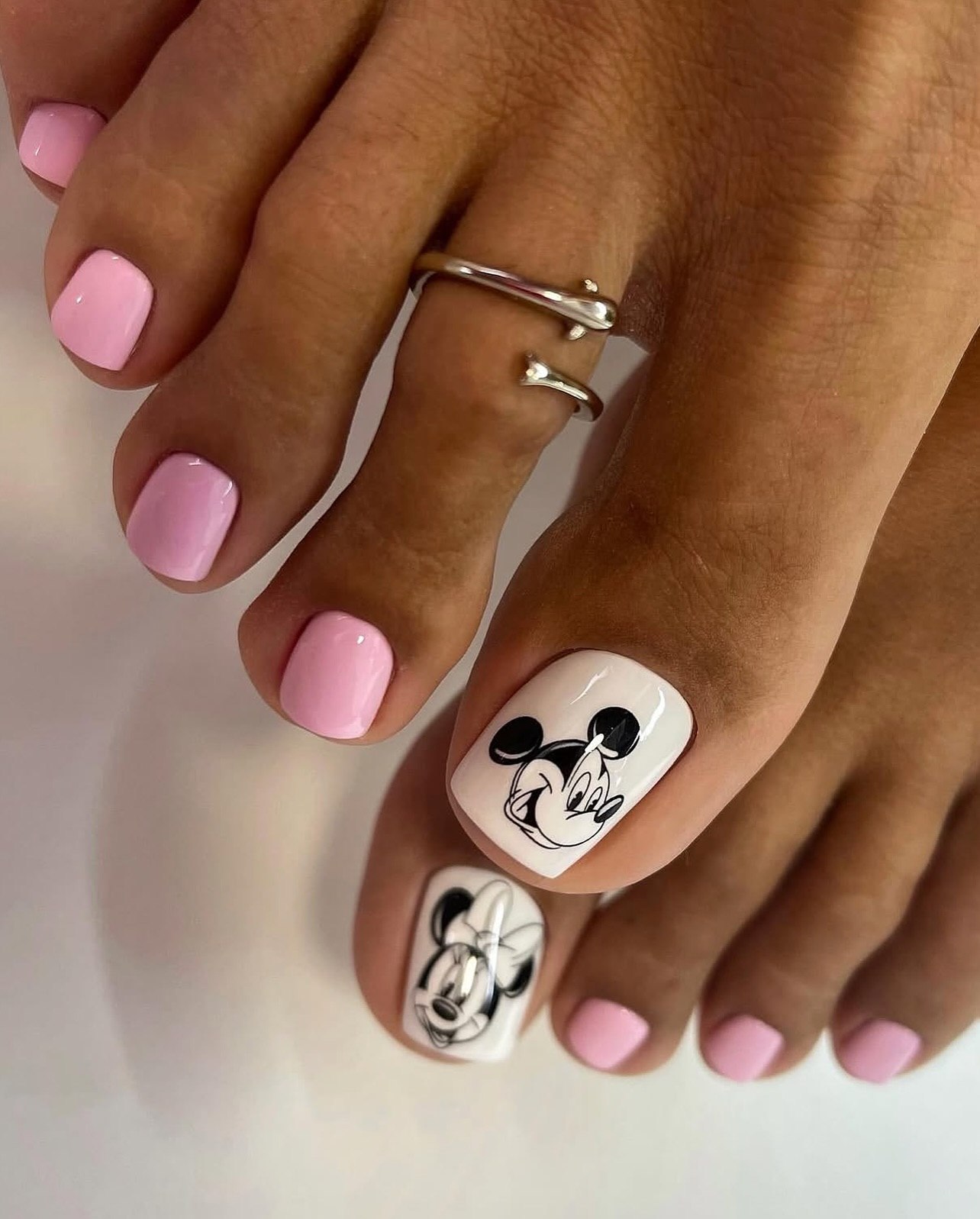 Pastel Pink Mickey & Minnie Pedicure