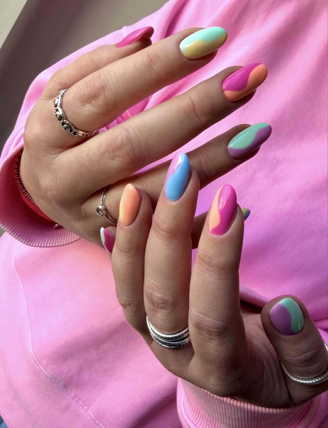 Pastel Swirl Abstract Almond Nails