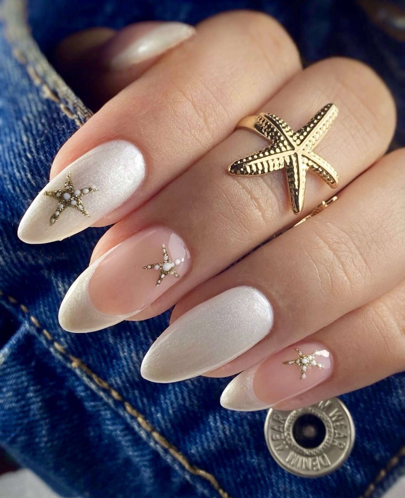 Pearlescent French Tips with Starfish Charms