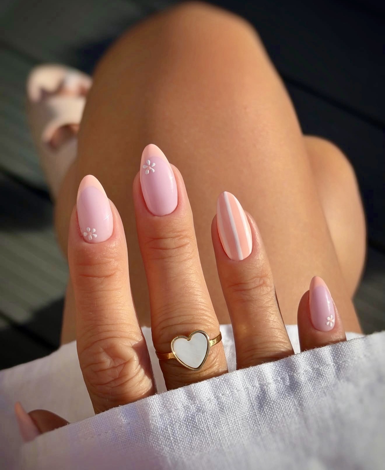 Pink French Tips With Delicate Flower Accents