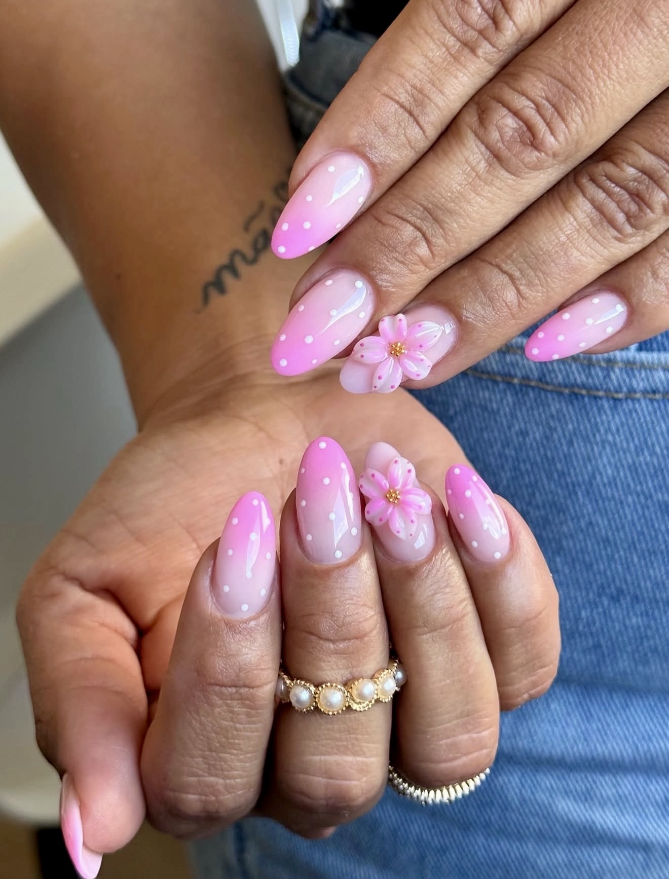Pink Ombre With 3D Flowers And Polka Dots