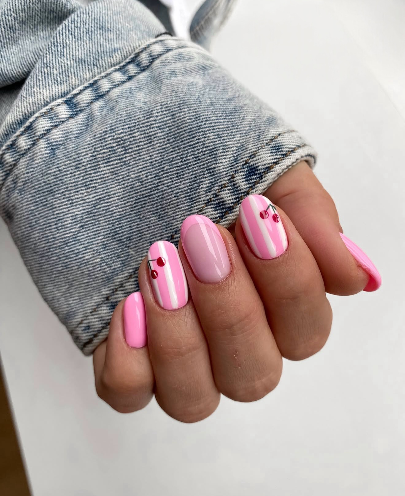Pink & White Cherry Swirl French Tips