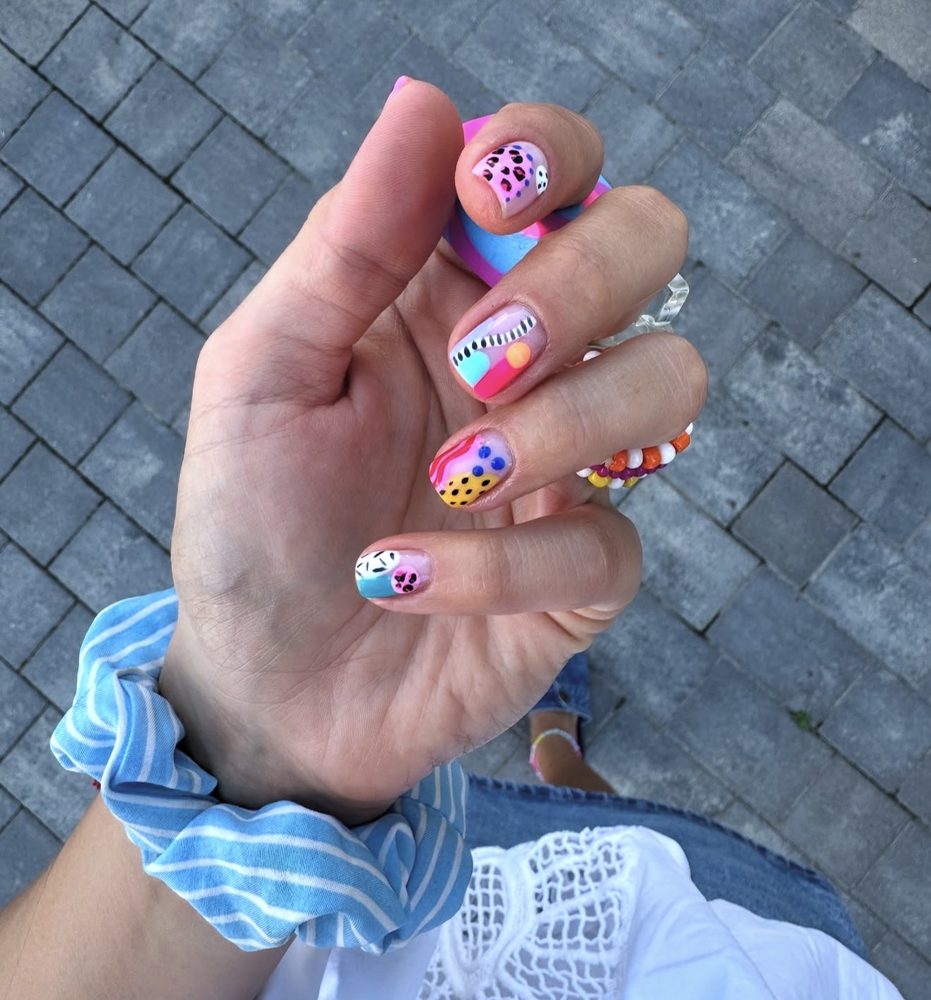 Playful Abstract Geometric Neon Nails