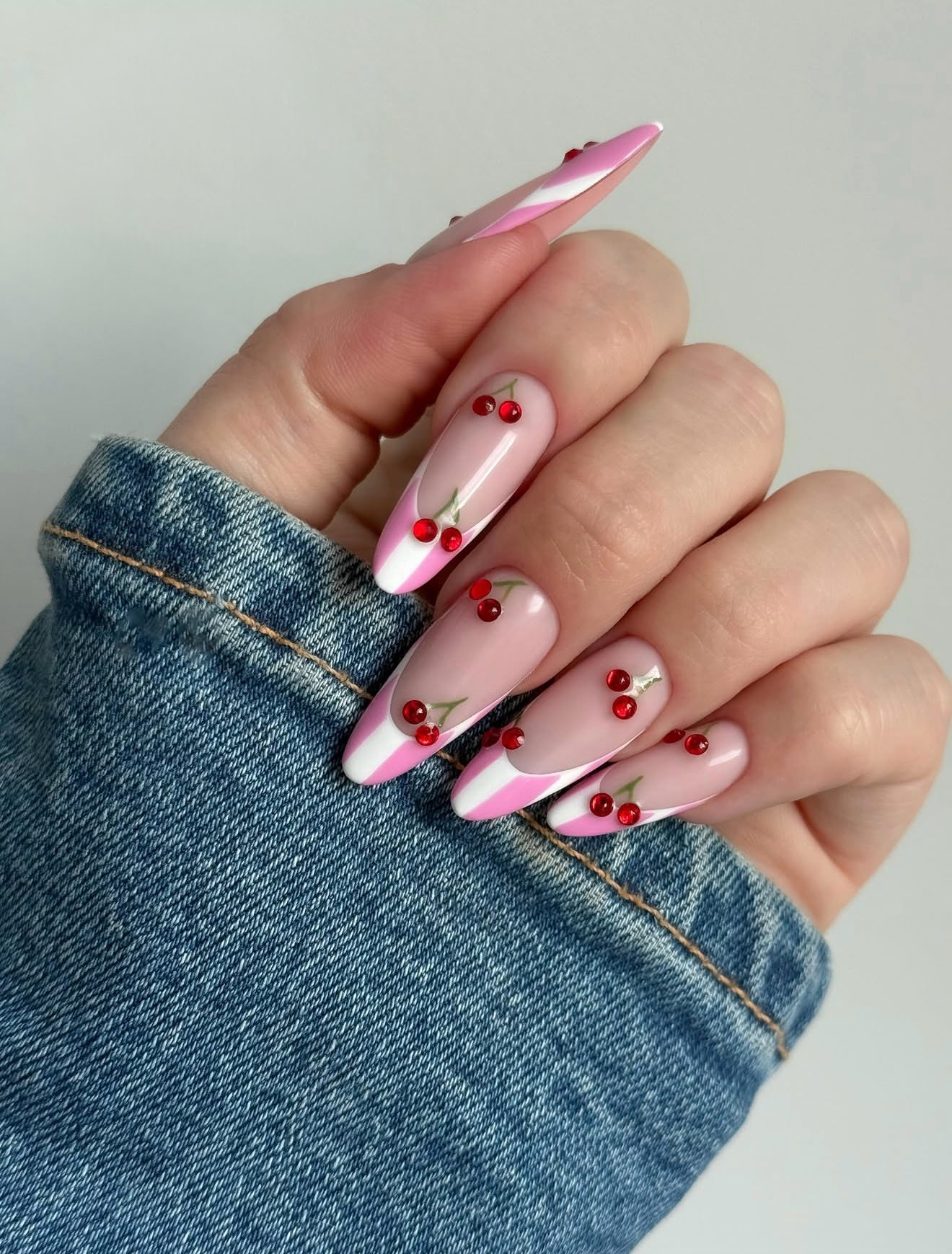 Playful Pink French Tip Cherry Accents