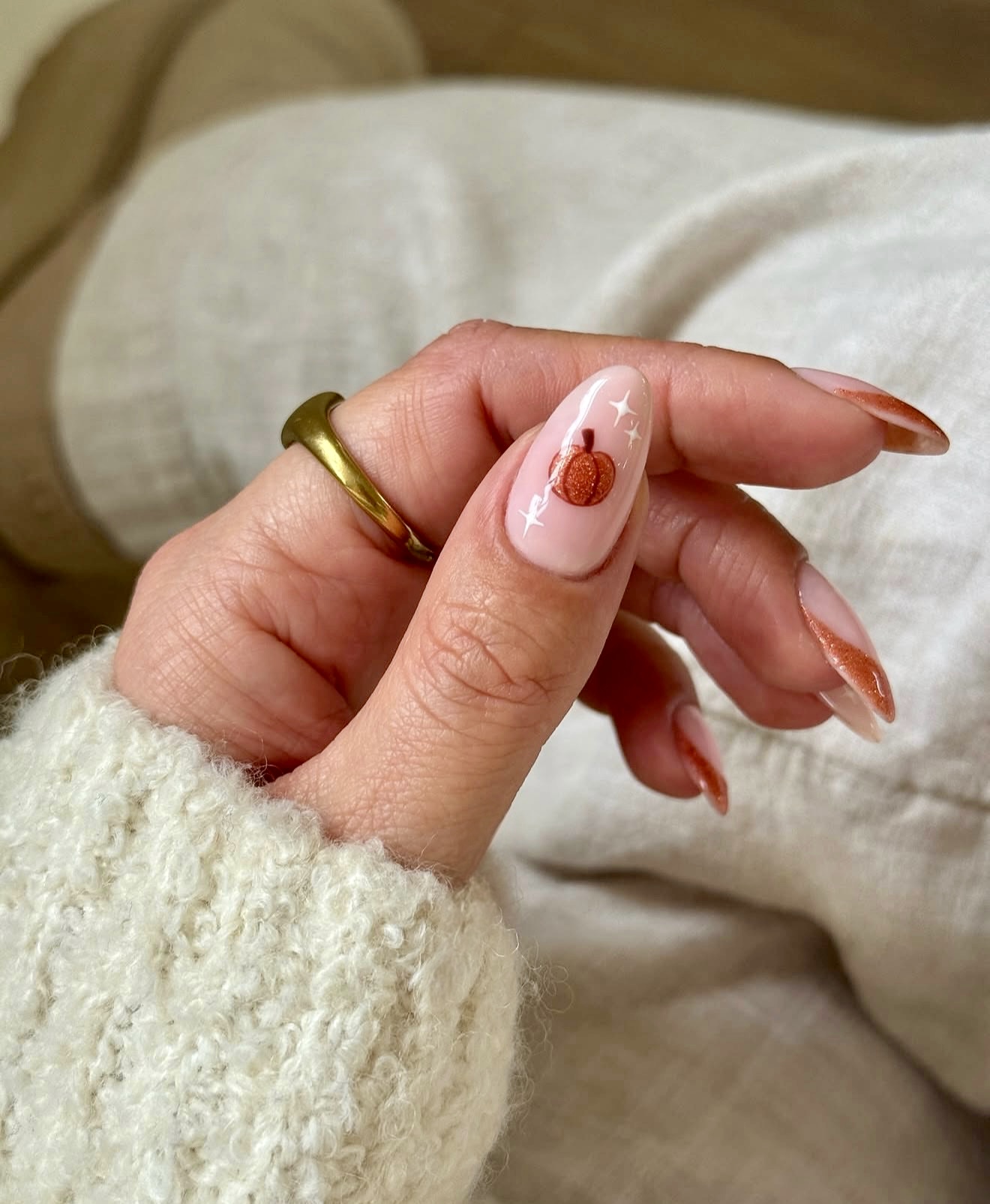 Pumpkin Spice Almond French Tip Nails