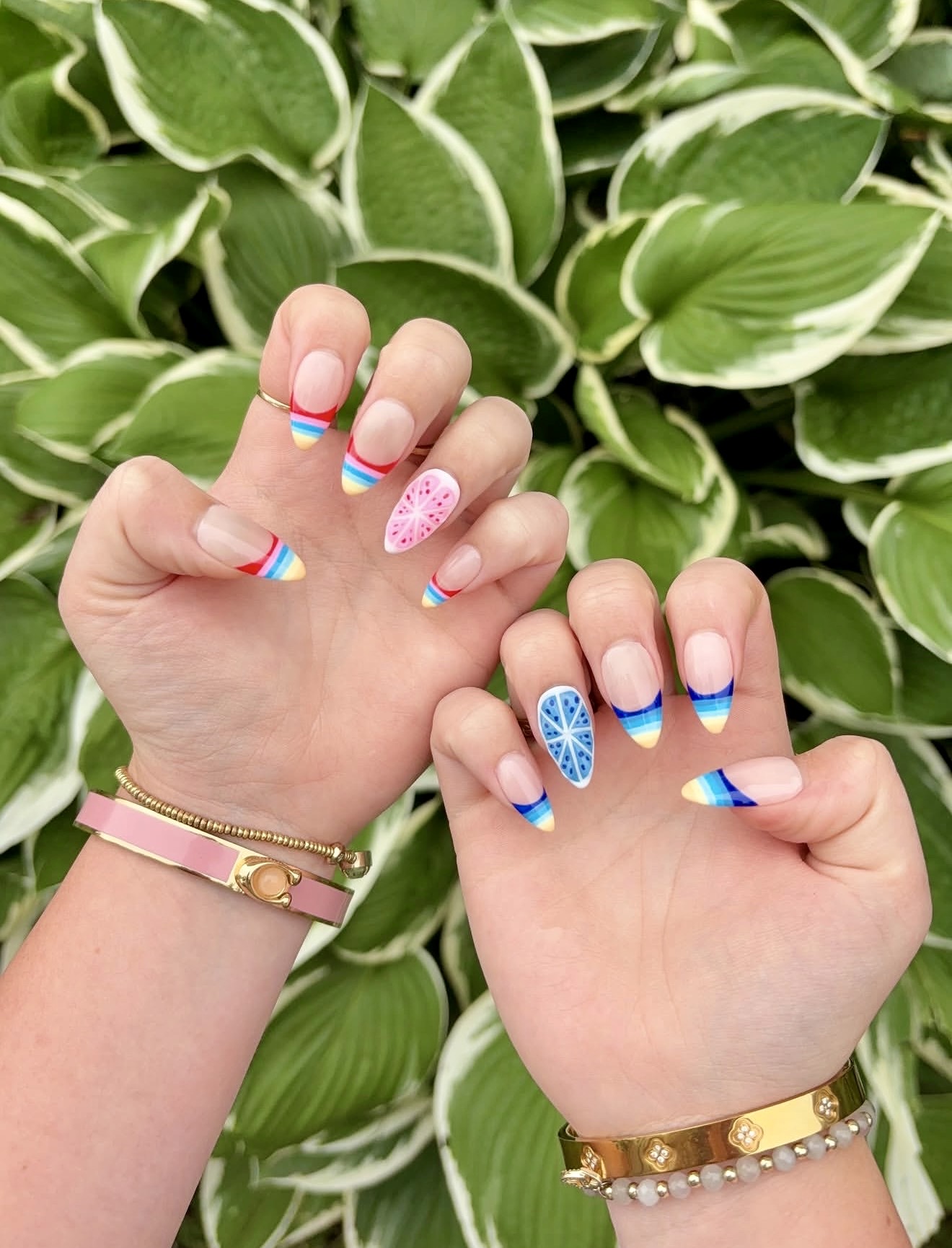Rainbow Fruit Slice French Tip Almond Nails