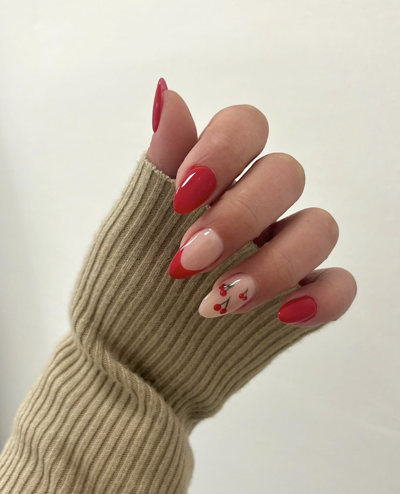 Red French Cherry Almond Nails