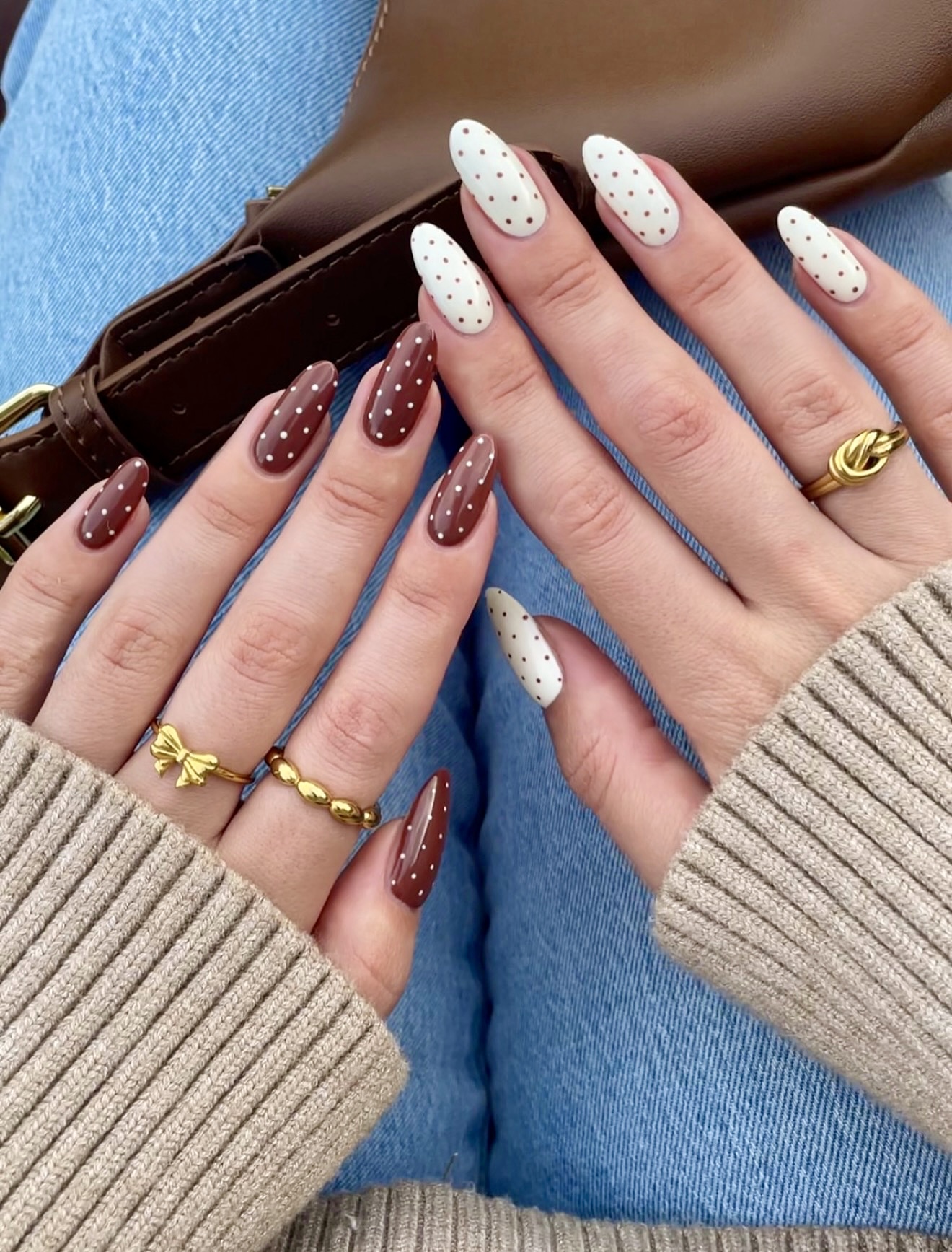 Retro Polka Dot Almond Nails