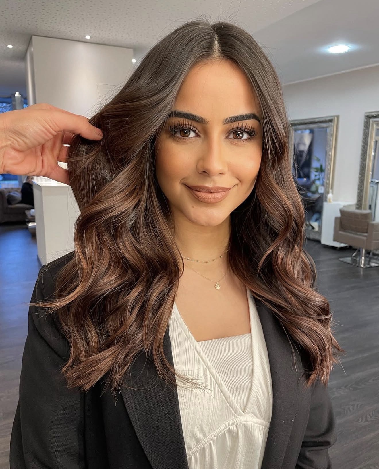 Rich Auburn Balayage With Loose Waves