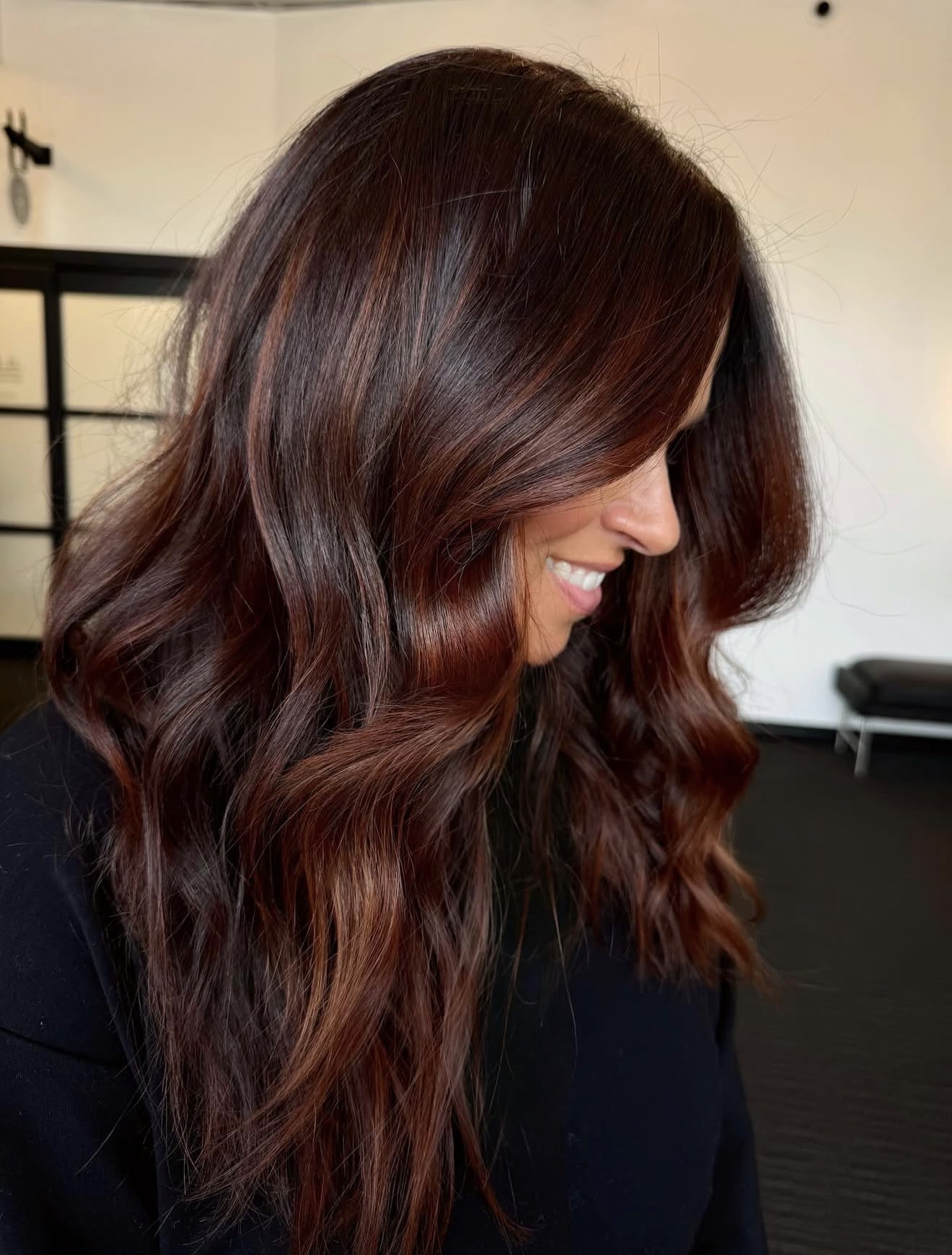Rich Auburn Balayage With Soft Waves