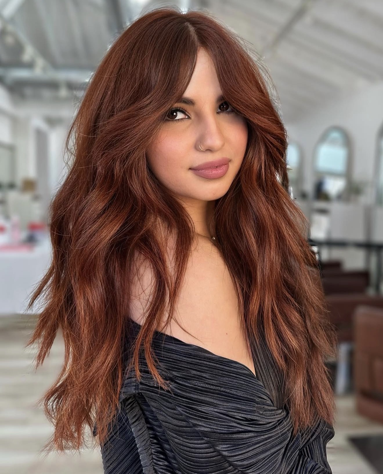 Rich Auburn Waves With Face Framing Layers