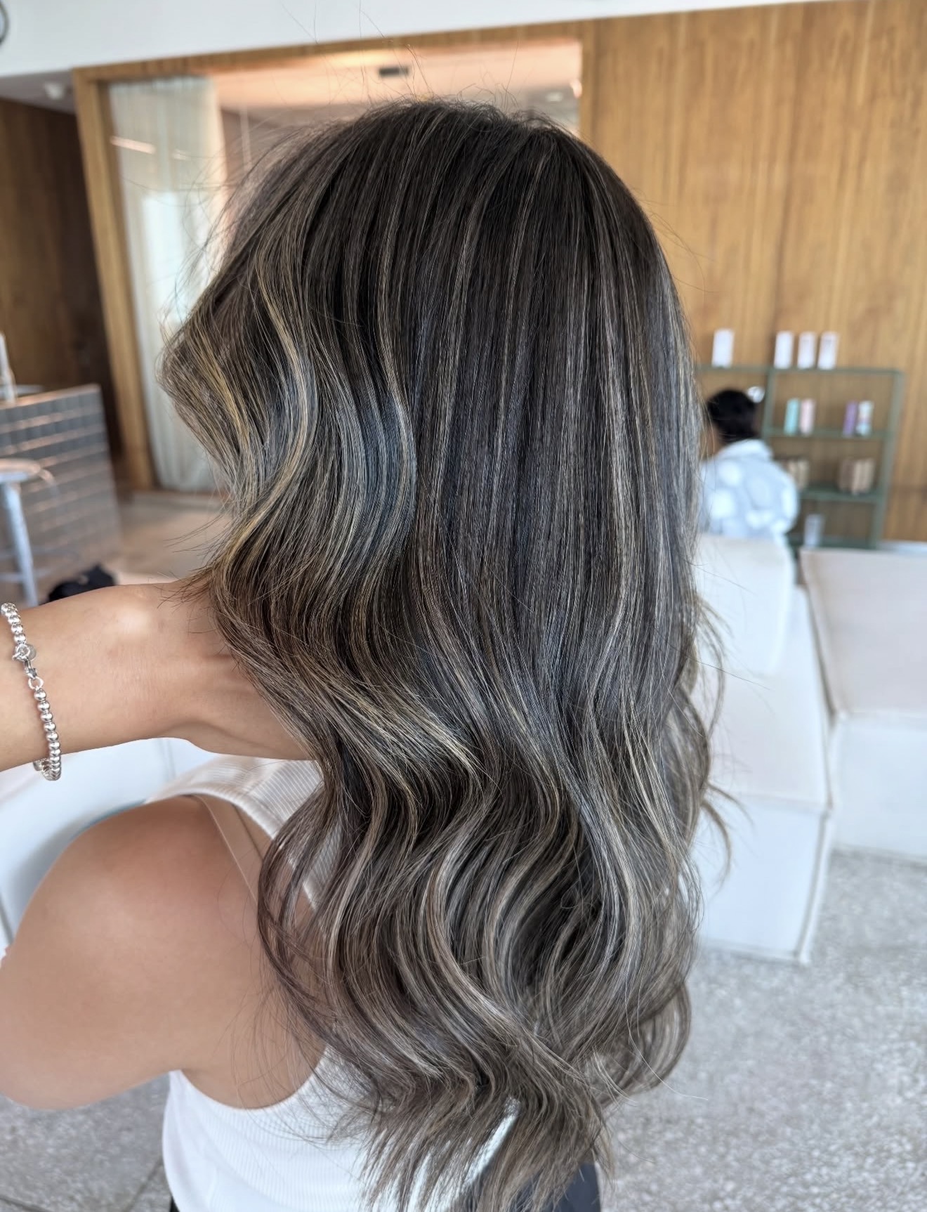 Rich Brunette With Ash Blonde Highlights and Waves