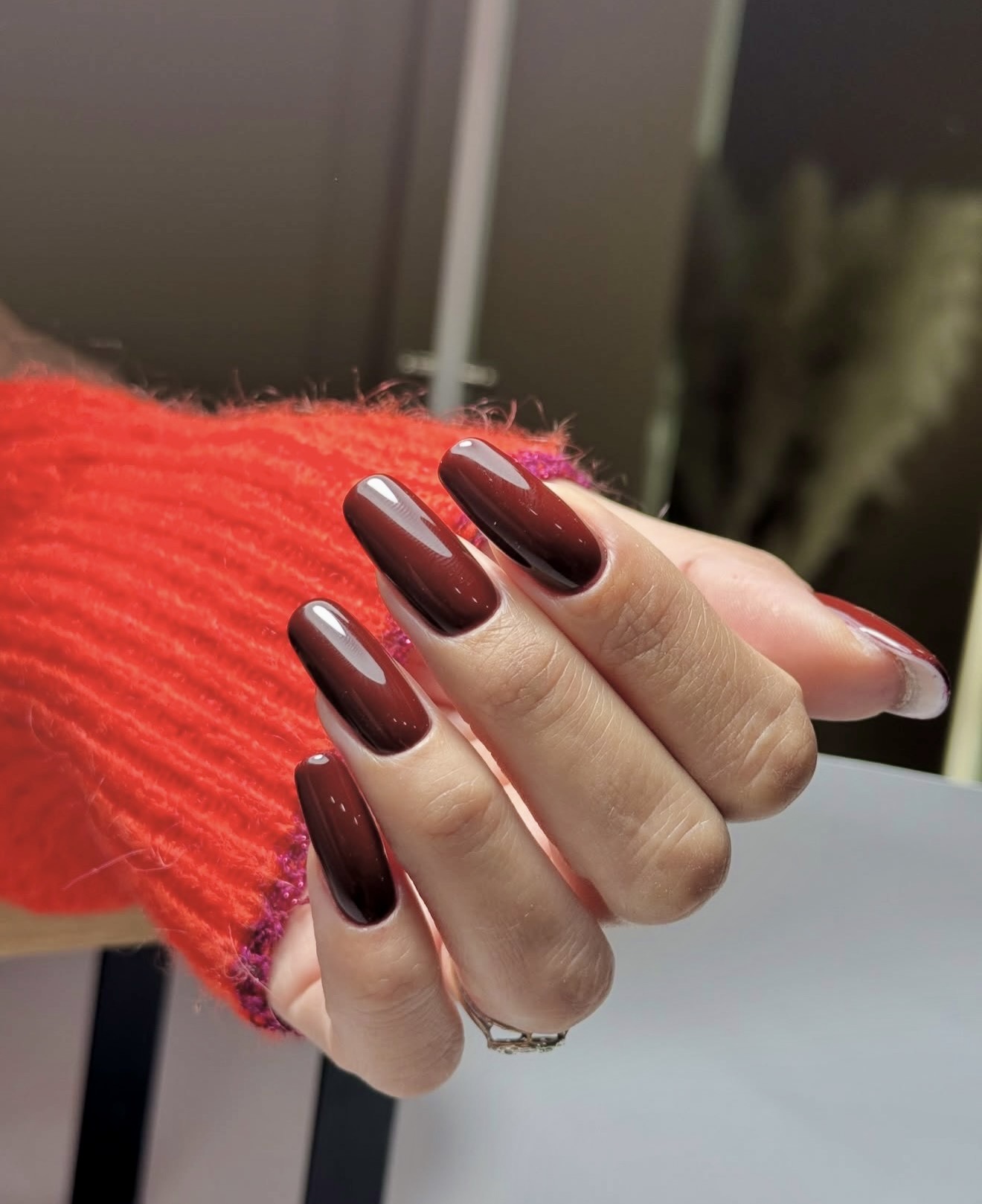 Rich Burgundy Velvet Matte Coffin Nails