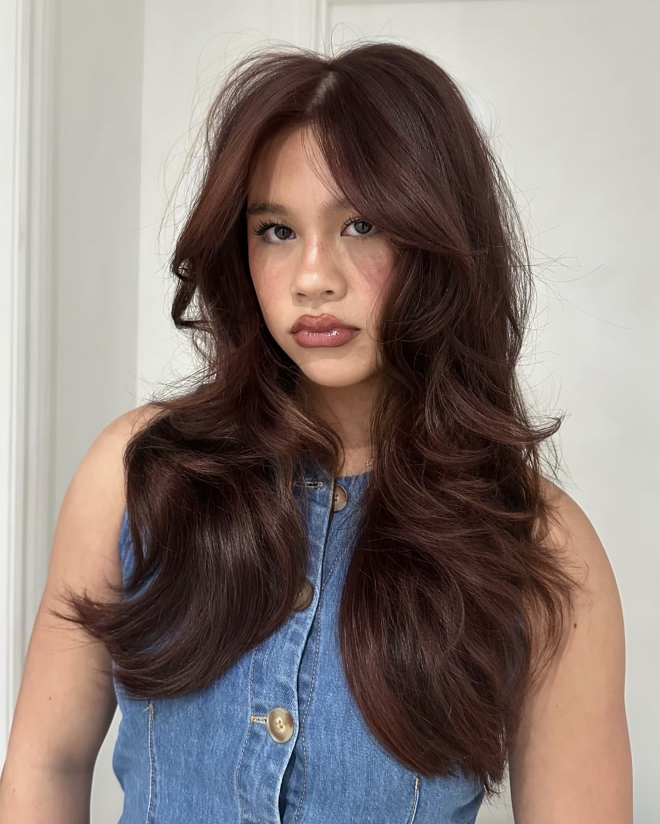 Rich Cherry Cola Bronde With Face Framing Layers