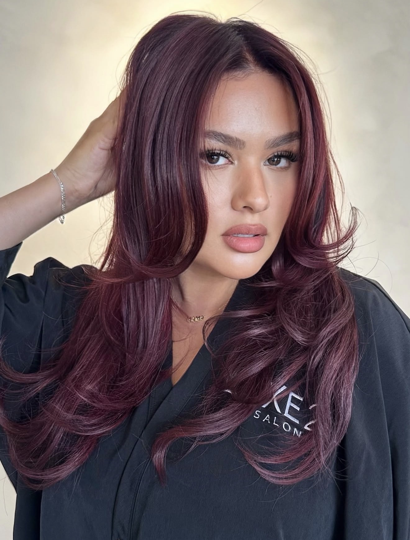 Rich Cherry Cola Layers With Face Framing Waves