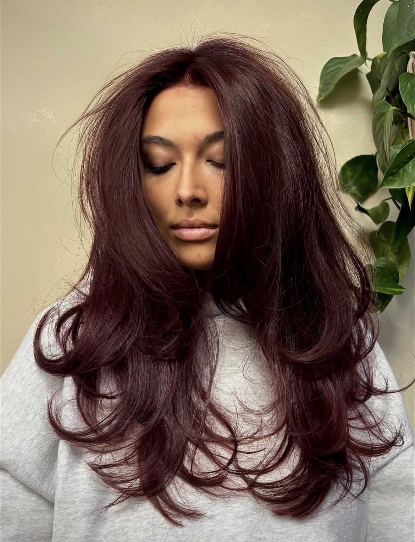 Rich Cherry Cola Long Layered Waves