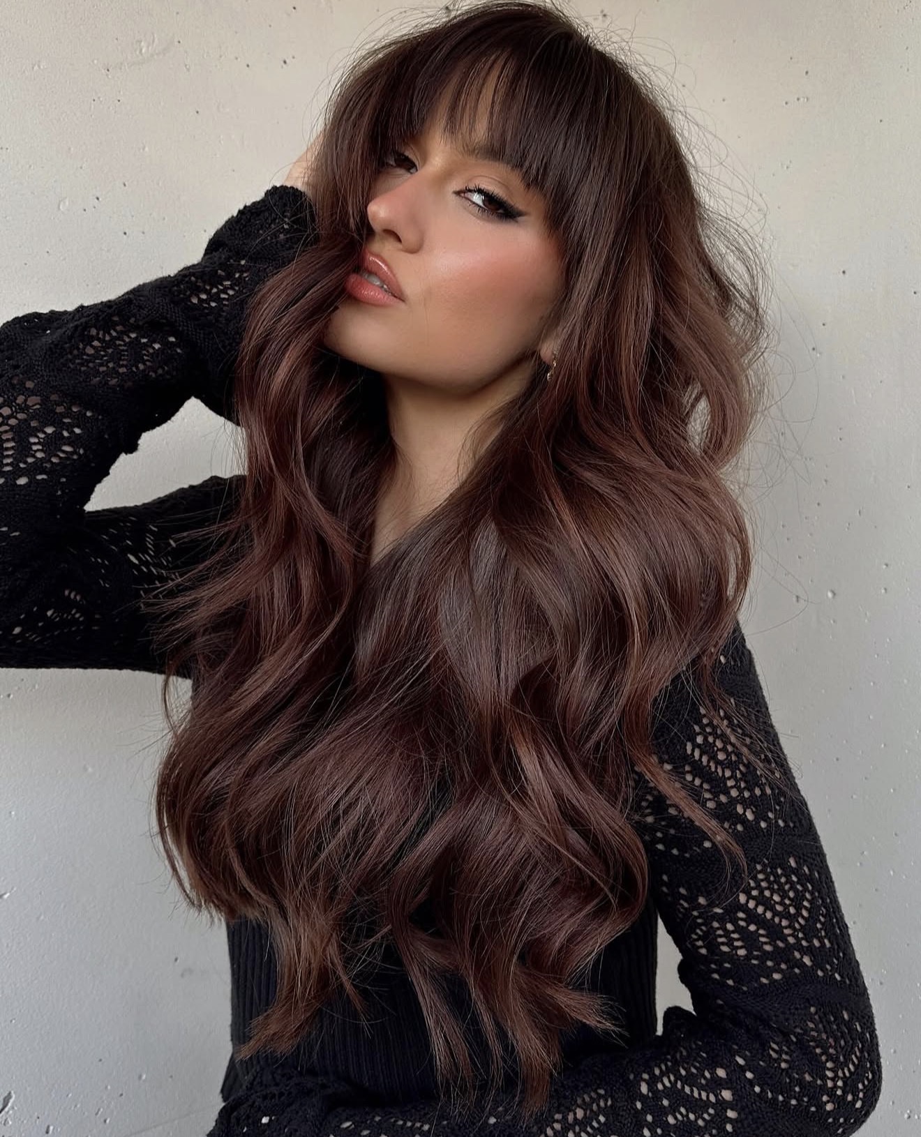 Rich Cherry Cola Waves With Blunt Bangs