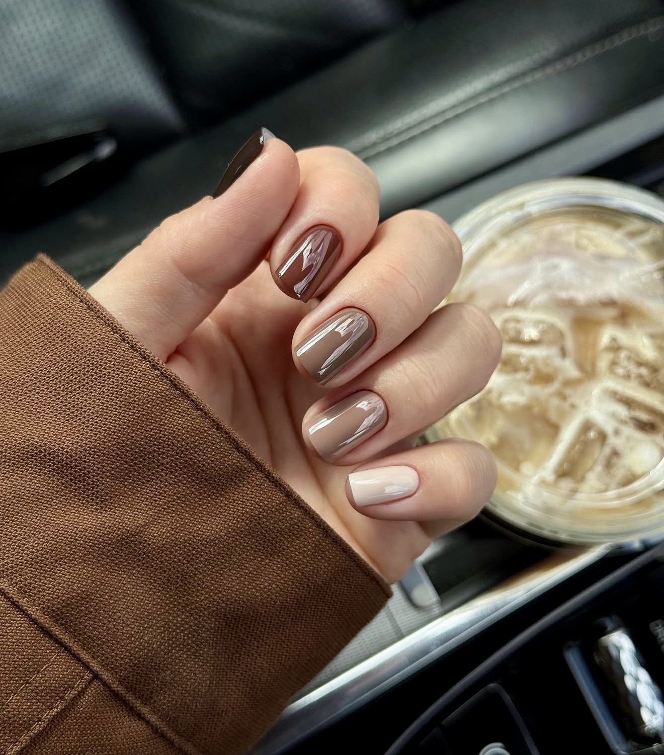 Rich Chocolate Brown and Nude Swirl Nails