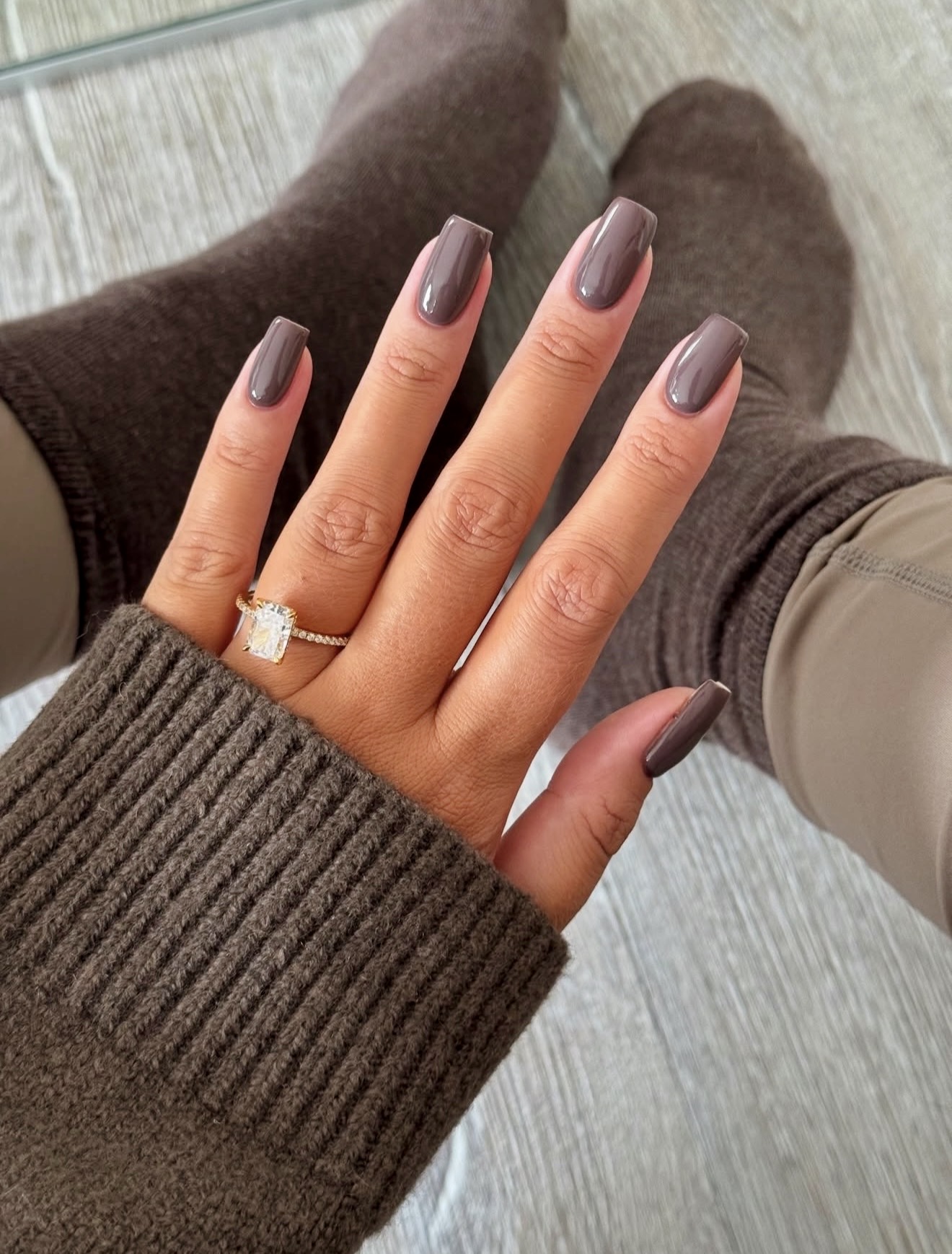 Rich Chocolate Brown Glossy Square Nails