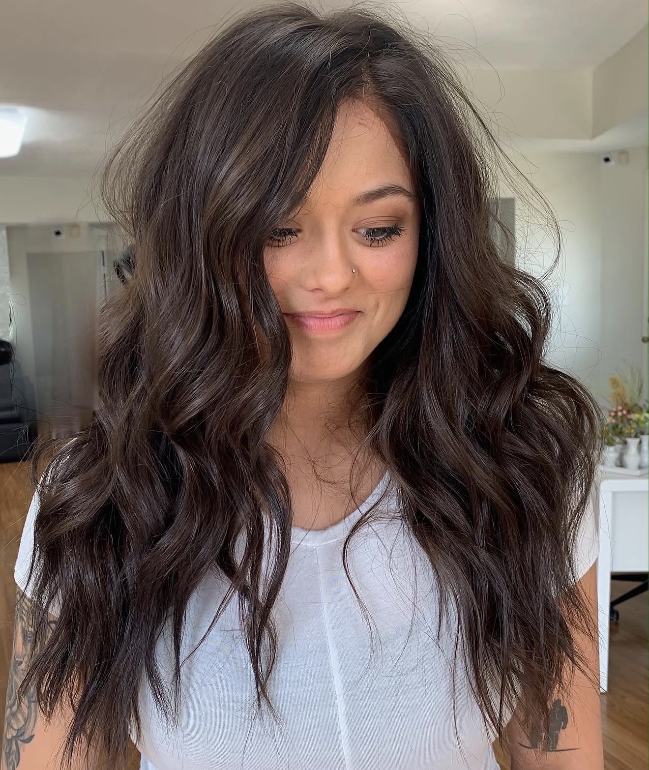 Rich Chocolate Brown Waves with Subtle Balayage