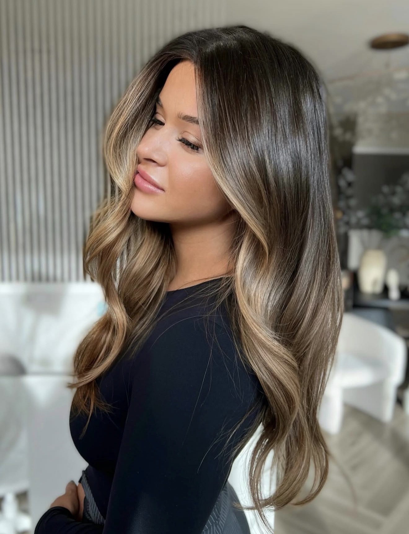 Rich Chocolate Brown With Caramel Balayage Waves