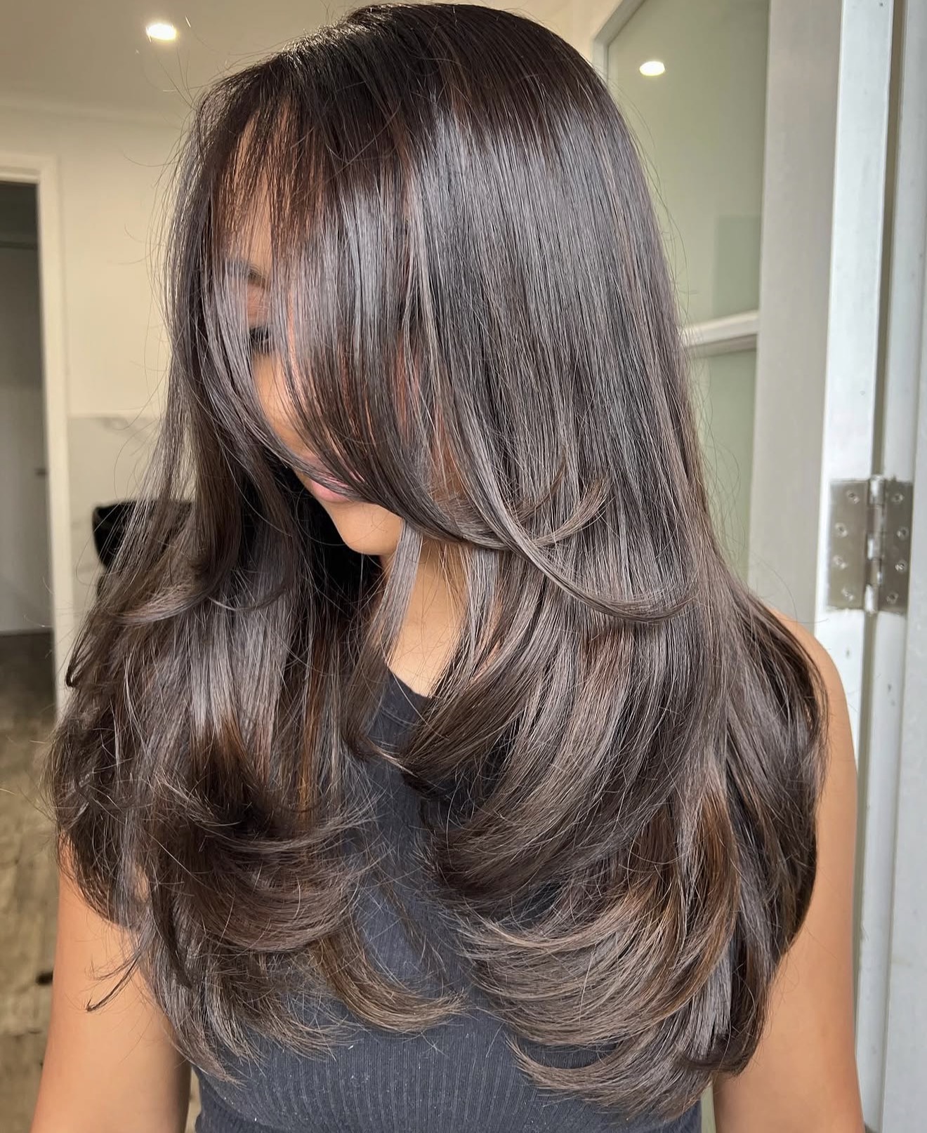 Rich Chocolate Brown With Face Framing Layers