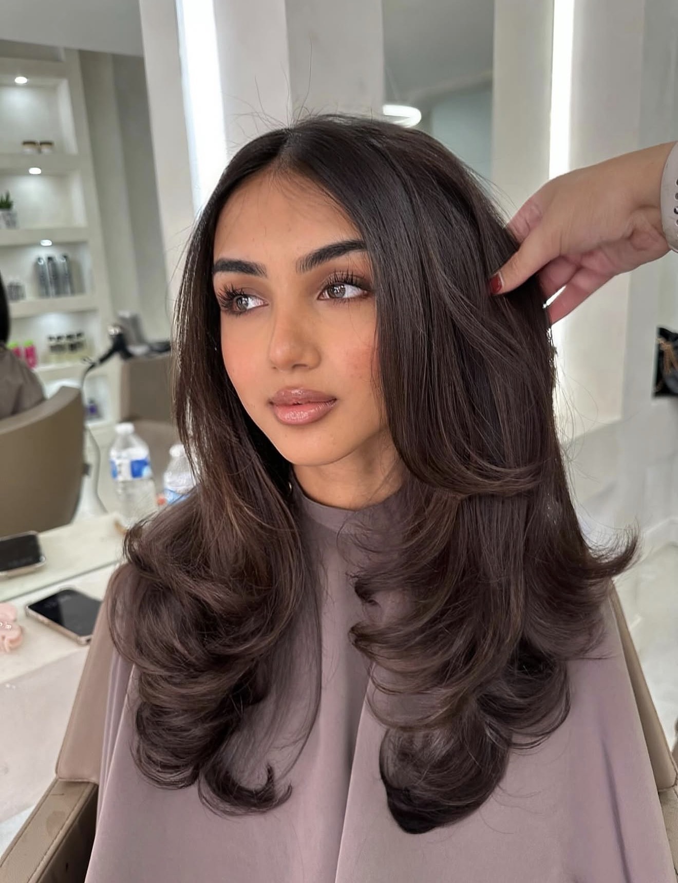 Rich Chocolate Brown With Voluminous Face-Framing Layers