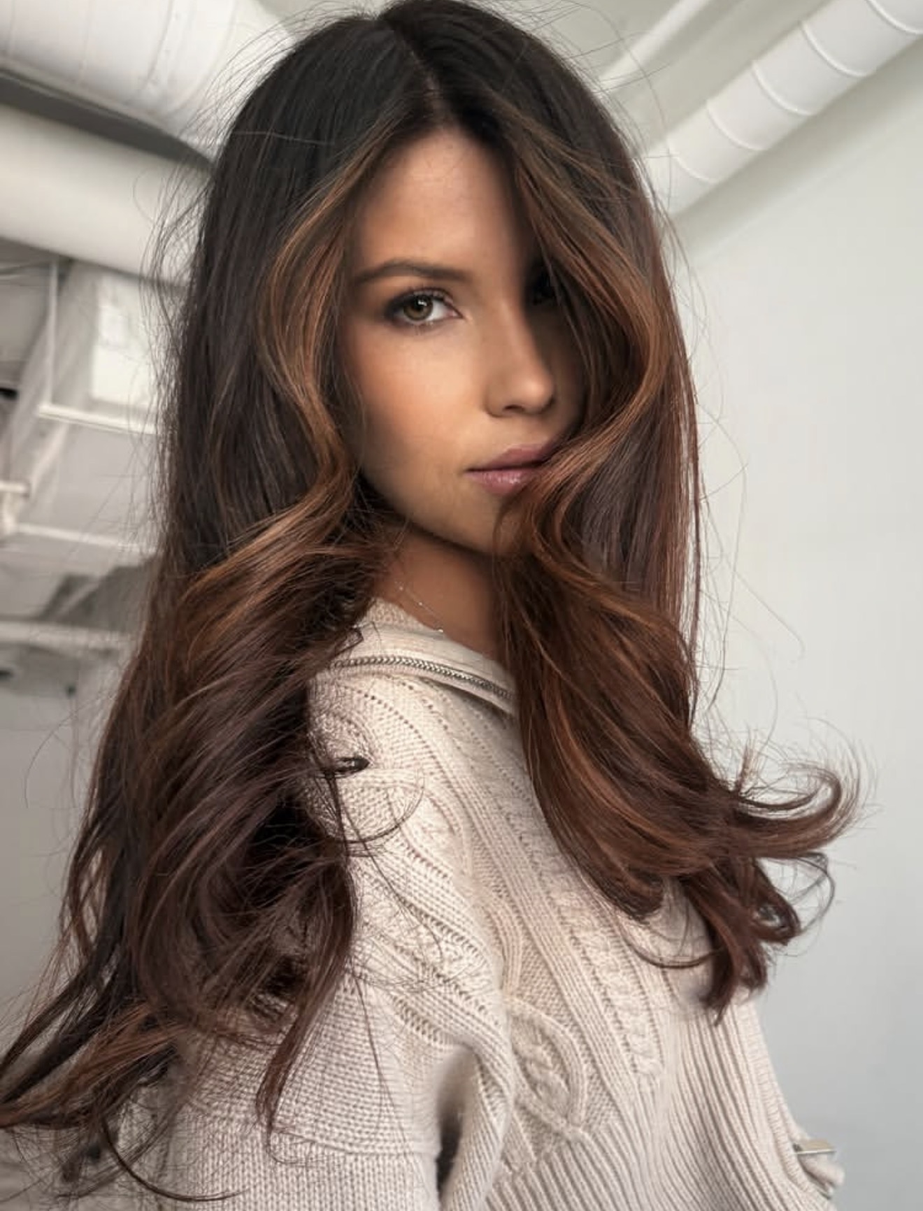 Rich Chocolate Brown With Warm Caramel Balayage