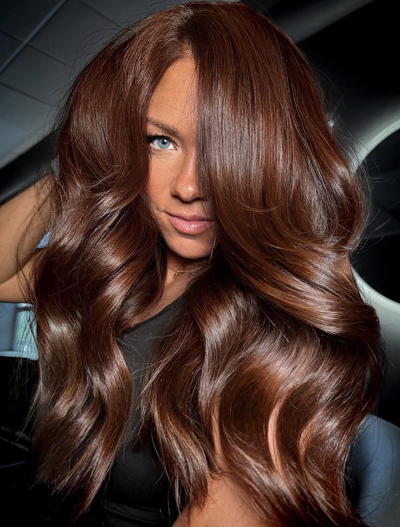 Rich Copper Balayage With Loose Waves